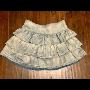 Tiered Ruffle Denim Skirt